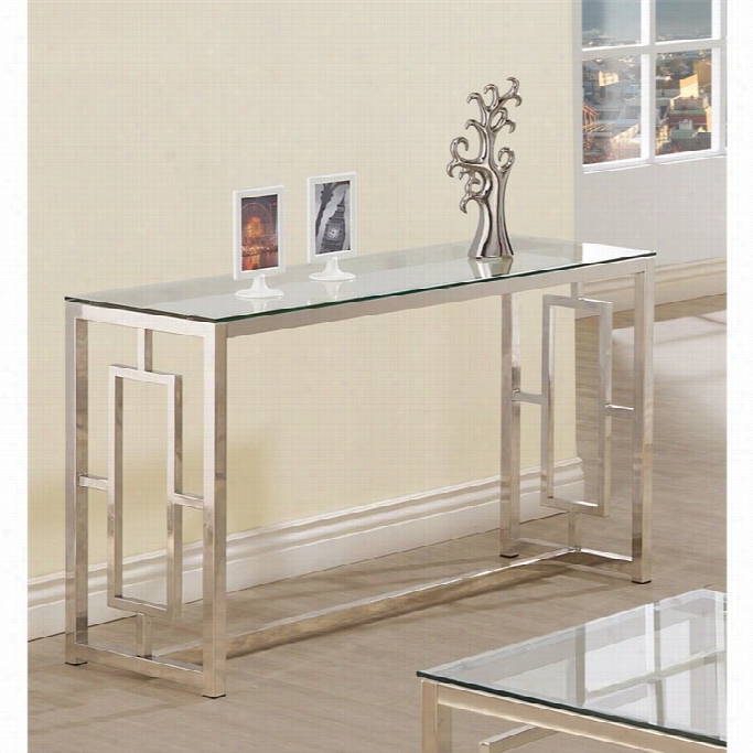 Coaster Contemporary Gllass Top Sofa Table In Satin Nickel