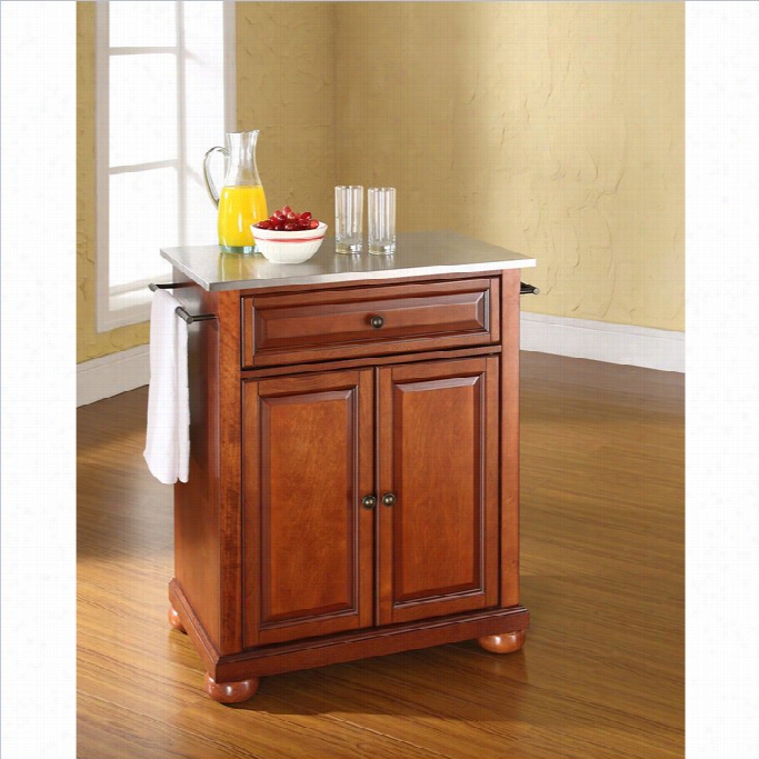 Crsoley Furniture Alexandria Stainless Steel Top Cherry Kitchen Island