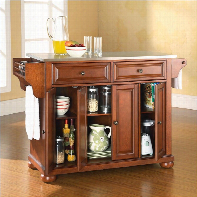 Crosley Furniture Alexandria Stainless Steel To P Kitche N Island In Classic Cherry Finish