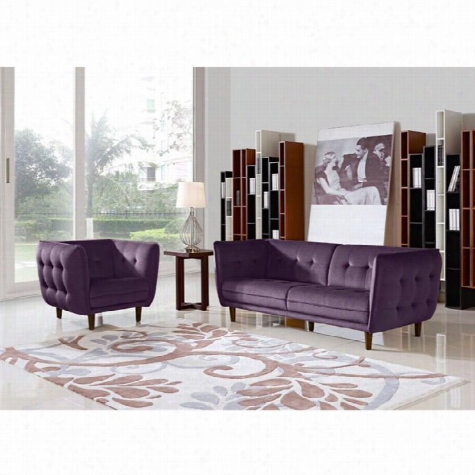 Diamond Couch Venice Fabric 2 Piece Sofa Set In Purple