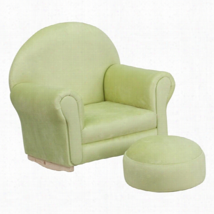 Flash Furnituer Kids Green Microfiber Rocker Chair And Footrest