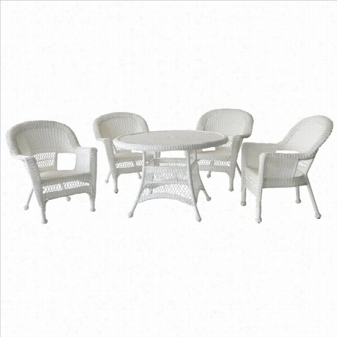 Jeco 5 Piece Wicker Patio Dining Set In White
