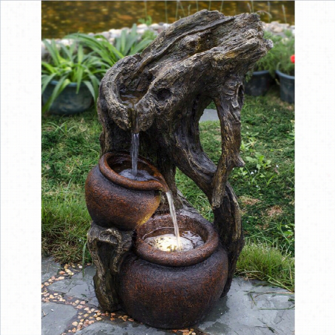 Jeco Tree Trunk And Urns  Water Fountajn Attending Led Light