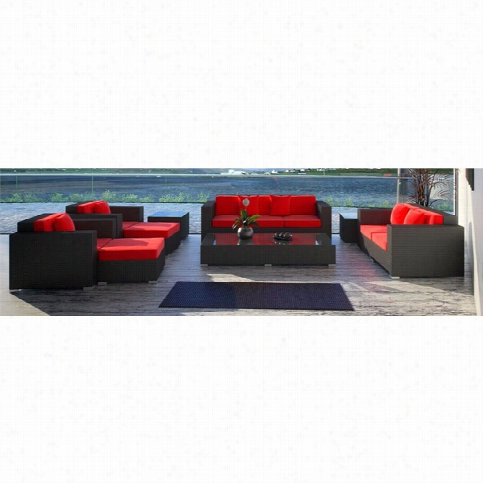 Modway Eclipse 9 Piece Outdoor Sofa Set In Espresso And Red