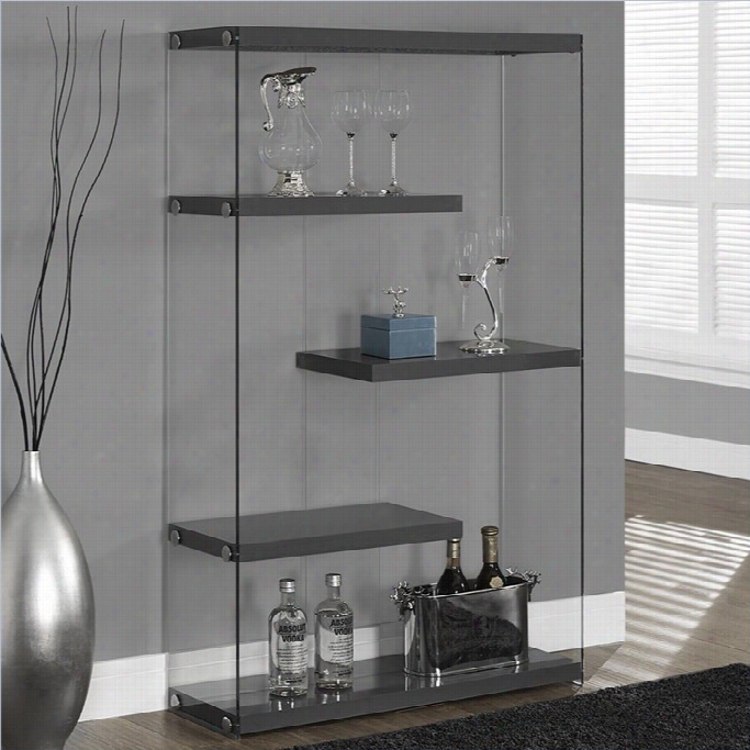 Monarch Hollow-core 60 Bookcase In Glossy  Gray Upon Floating Shelves