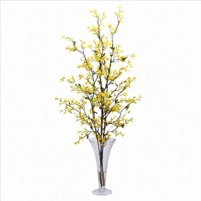 Nearly Natural Forsythia With Vae S1lk Flower Ararngement In Yellow