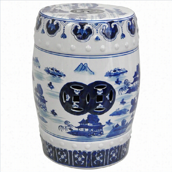 Oriental Furniture 18 Lacquered Garden Stool In Blue And White