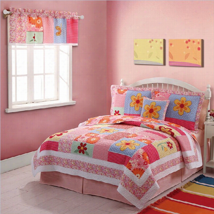 Pem America Olivia Pinkquilt Set In Floral Prints-twin