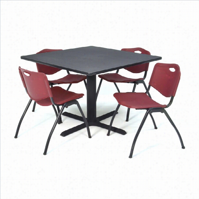 Regenxt Squaer Table With 4 M Stack Cha1rs In Grey And Burgundy