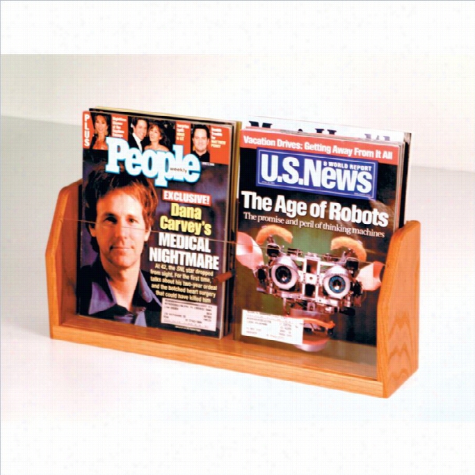 Wooden Mall Et Countertop Magazine Display With 2 Pockets In Medium Oak