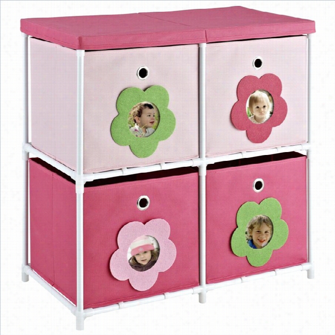 Altra Furnitur Ekids 4-bin Storage Unit In Pink With Flower Theme