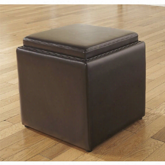 Ashley Cubit Faux Leather Ottoman Wirh Storage In Chocolate