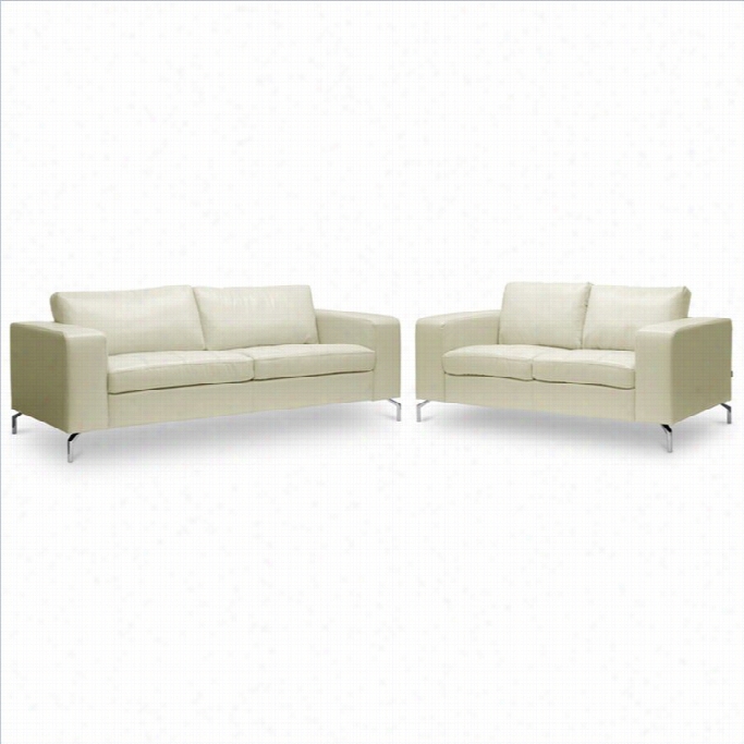 Baxton Studio Lazenby Leathre Sofa Set In Cream