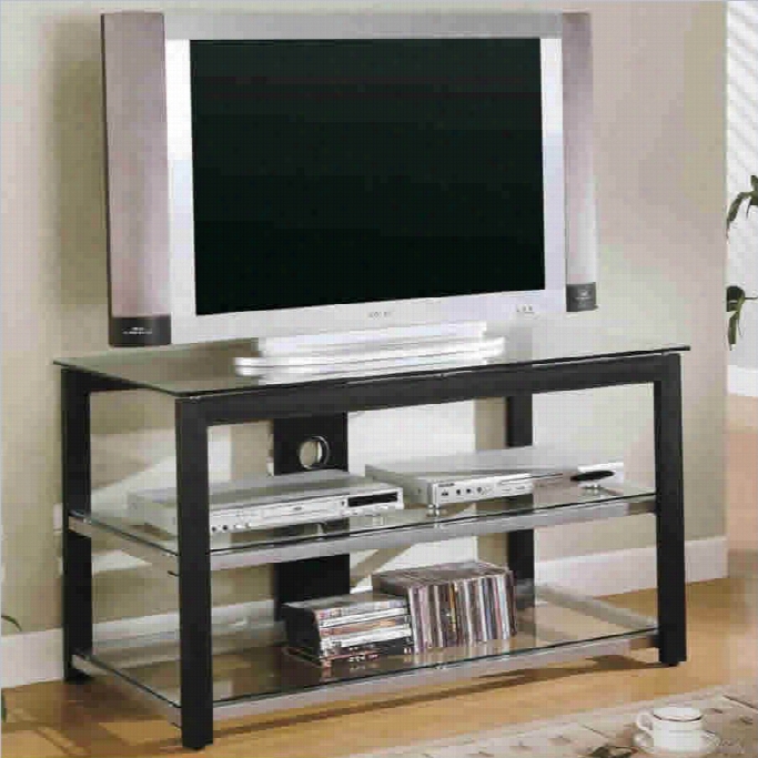 Coaaster Contemporary Metal Andd Glass 42 Media Console In Black An Silver