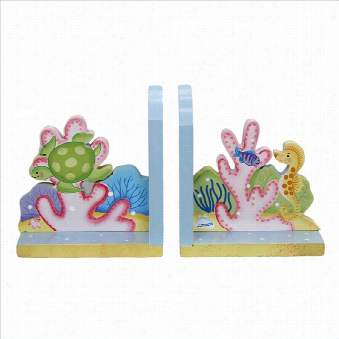 F Antasy Fields Hand Painted Under  The Sea Set Of Bookends