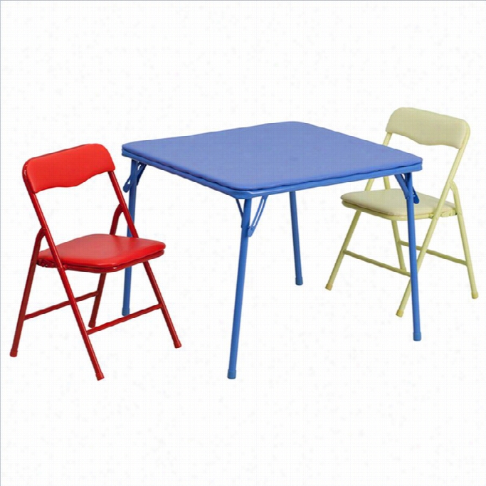 Flash  Furn Iture Kids Colorful 3 Piece  Foldnig Dining Table And Chair Set