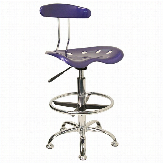 Flash Furniture Vibrant Drafting Chair Seat In Deep Blue And Chrome