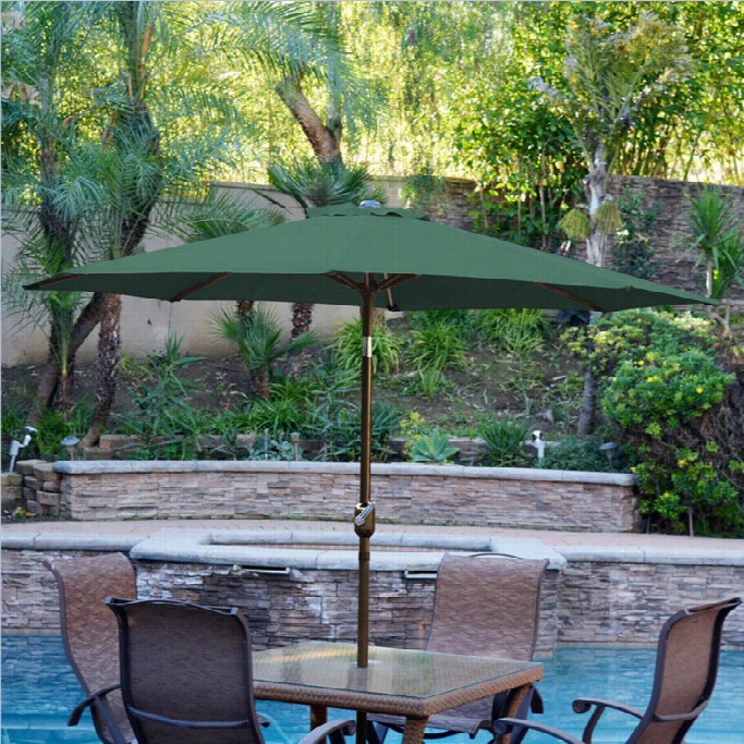 Jeco 9ft. Aluminum Patio Market Umbrella Tilt With Crank In Green Fabric Champagne Pole