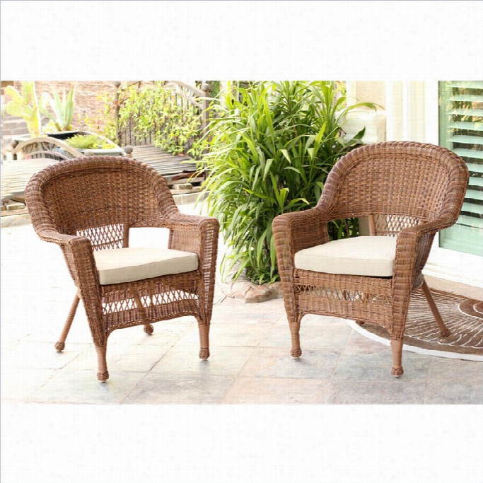 Jeco Wicker Chair In Honey With Tan Cushion - Decline Of 2