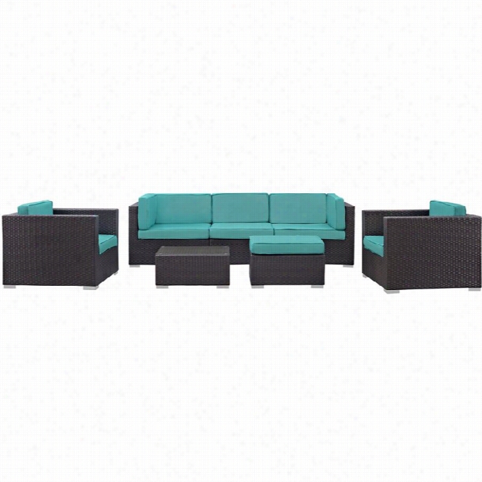 Modway Convene 7 Piece Outdoor Sofa Set In Espressoa Nd  Turquoise