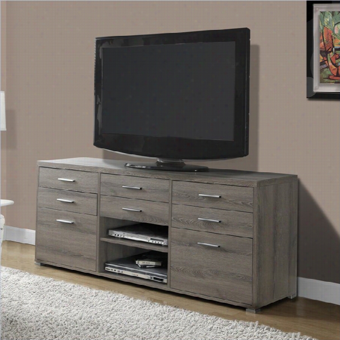 Monarch 60 Tv Console In Wicked Taupe With 8 Drawers