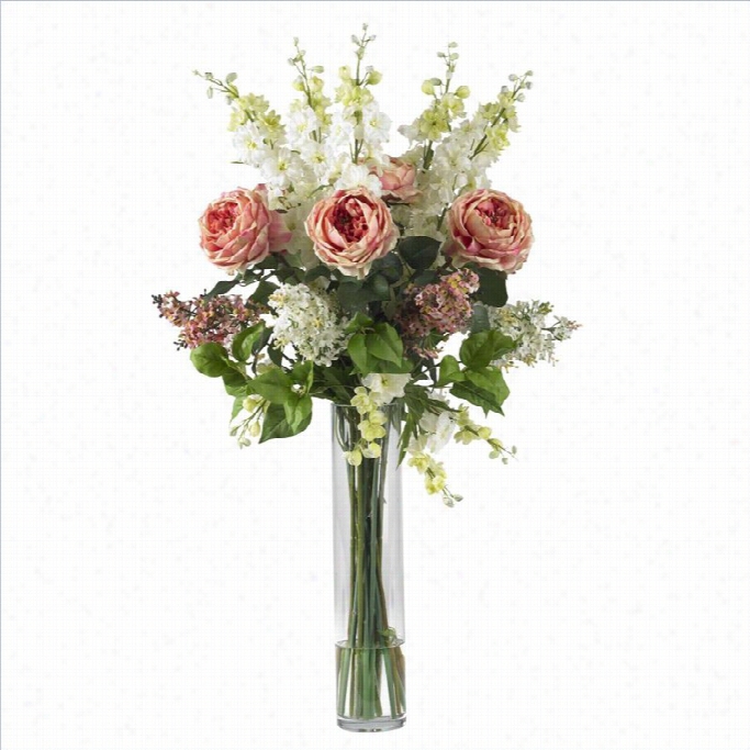 Nearly Natural Rose Delphin Ium And Lilac Silk Flower Arrangenent In Pink