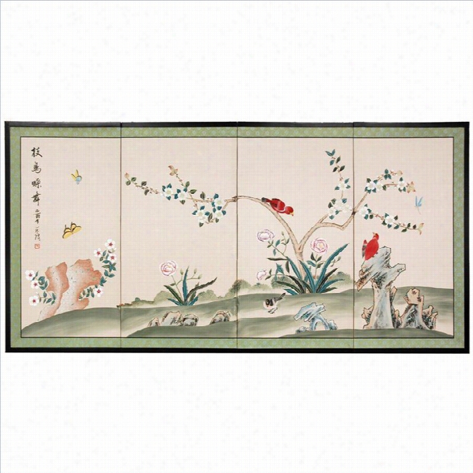 Oriental Furniture 36 Red Birds Courting Wall Screen Paniting