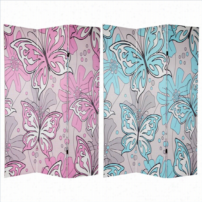 Precious Furniture 6' Tal L Butterflies Rom Divider In Blue And Pink