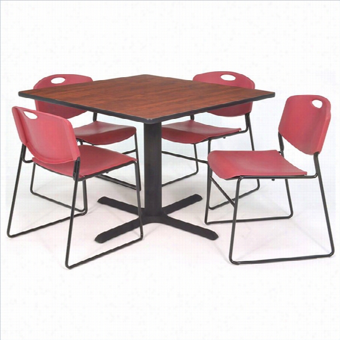 Regency Square Table With 4 Zeng Stac K Chairs In Cherry Annd  Burgundy-30