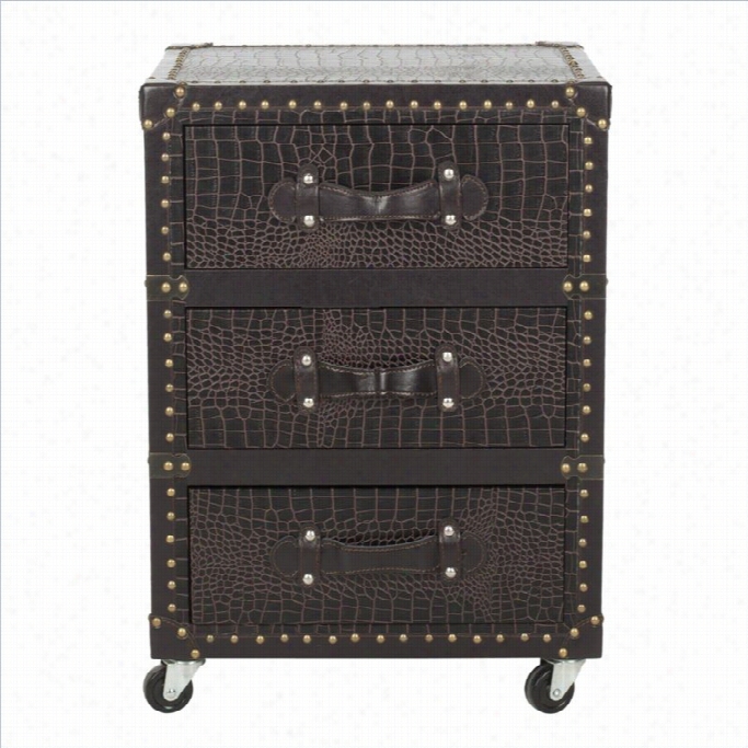 Safavie Hh Llyoyd 3 Drawer Rolling Chest In Dark Brown And Leather-black