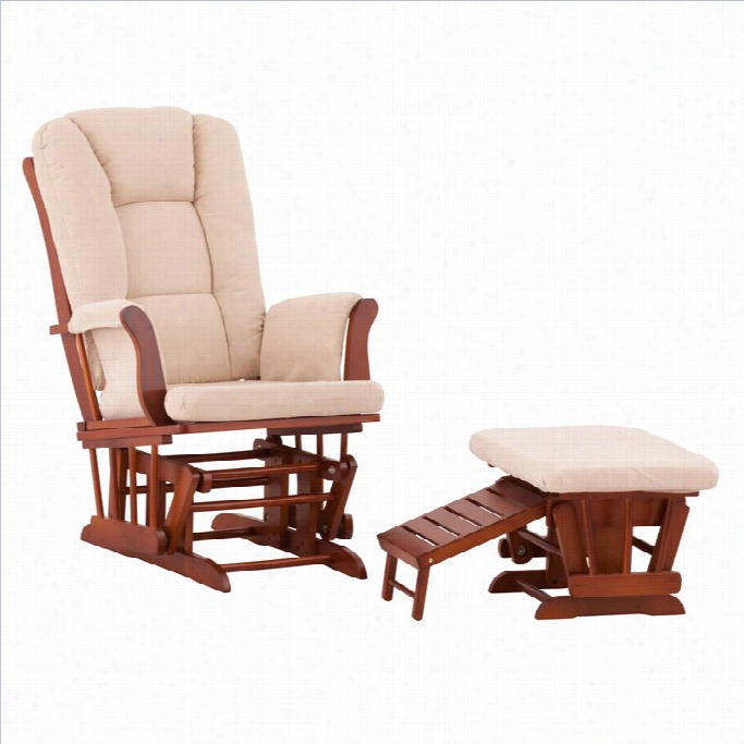 Status Furniture Veneto Glider With Nu Rsing Stool Ottoman - Cognac By The Side Of Beige Cushions