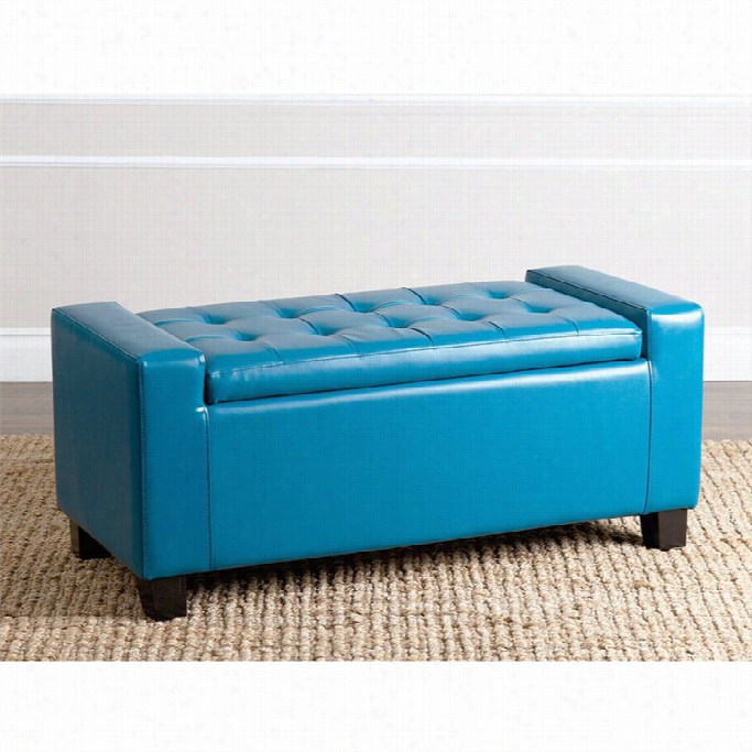 Abbyson Living Sawyerr Leather Storage Ottoman In Turquoise