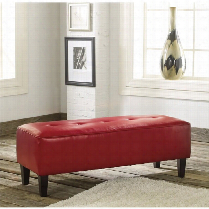 Ashely Sinko Fa Ux Leather Oversized Acceent Ottoman In Scarlet