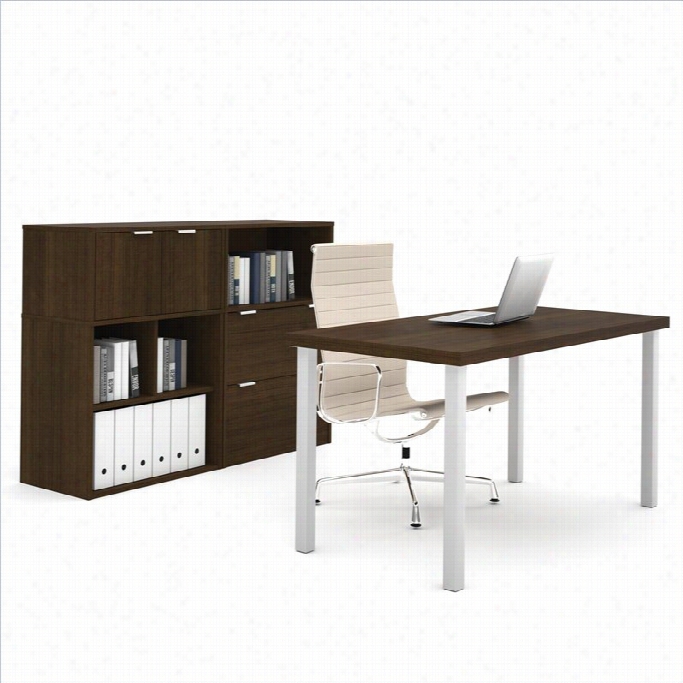 Bestar I3 Workstation With Stor Age Unnits And Short Hutchs In Tuxedo