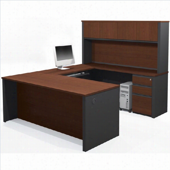 Bestar Prestige + 7-piece Us-hape Desk In Bordeaux And Graphite