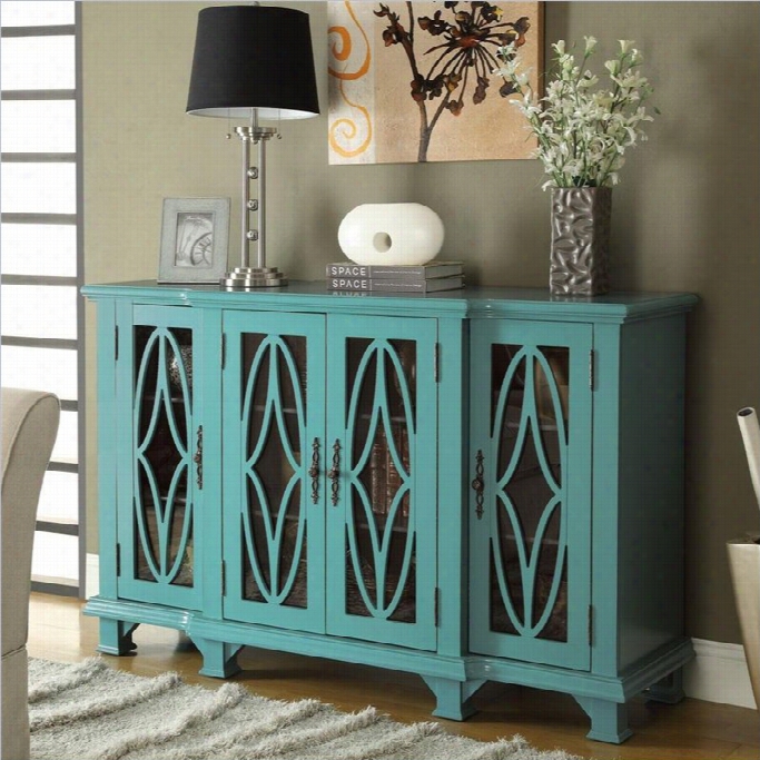 Coaster Console Table With Glass Doors In Teal