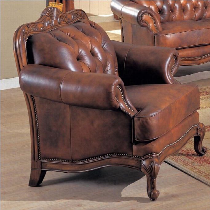 Coaster Furniture Claassic Tufetd Leeather Arm Chair In Brown