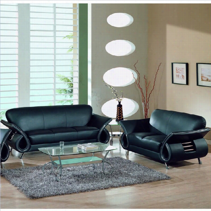 Global Furniture Usa Charles 2-piece Leather Sofa Set In Blac,