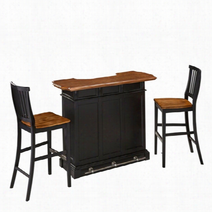 Home Styles Americana Home Bar And Two Stools In Black Oak