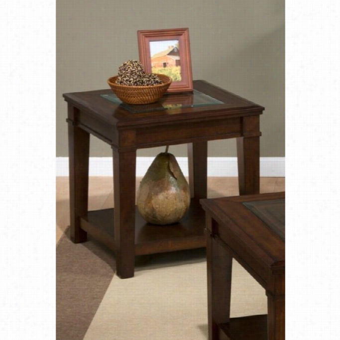 Jofran Lexington Square Forest And Glass End Table In Brown