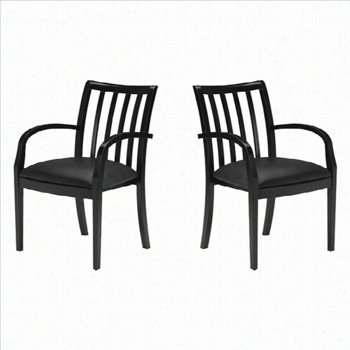Mayline Mercado Genuine Black Leatherr Seat & Slat  Back Solid Esprexso Walnu Twood Gguest Chair (ss T Of 2)
