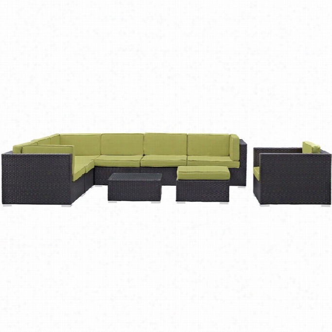 Modway Convene 9 Piece Outdoor Sofa Set In Espresso And Peridot