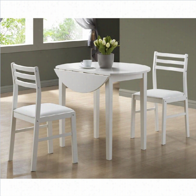 Monarch 3 Piece Dining Set With 36 Diameter Drop Leaf Table In White