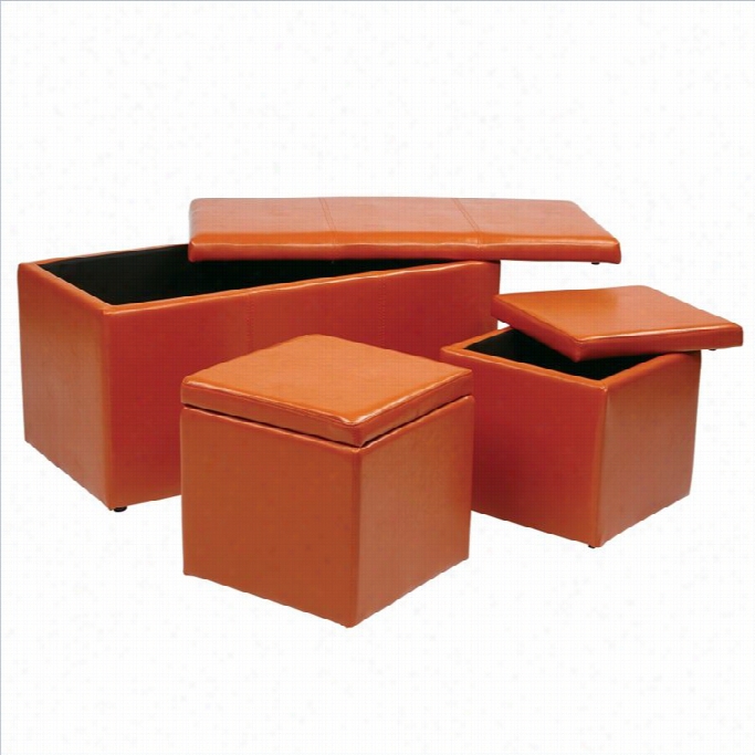 Officce Star Metro 3 Piece Vinyl Ottoman Set In Orange