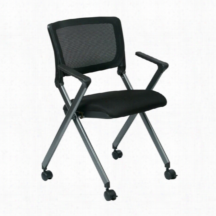 Office Star Work Lively Mesh Back Foldingg Chair In Titanium (set Fo 2)