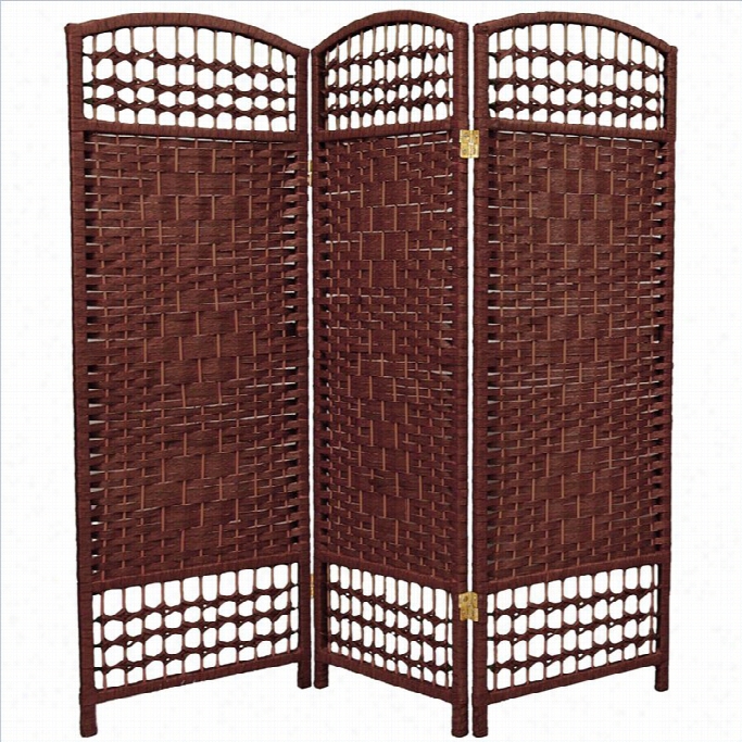 Oriental Fbier Weaev Room Divider With 3 Panel In Dark Red