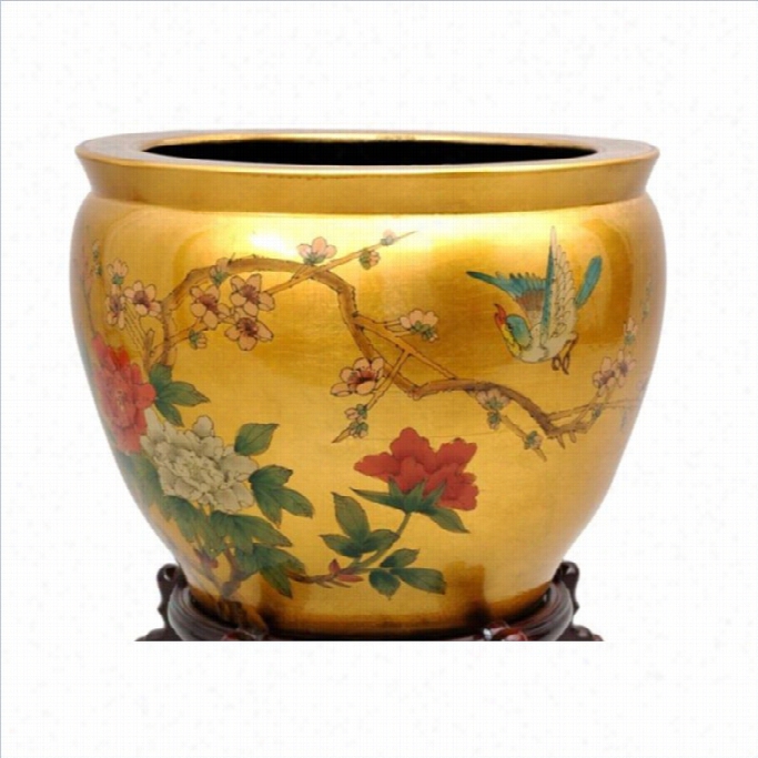 Oriental Furniture 6 Gold Leaf Birds And Flowers Fishbowl