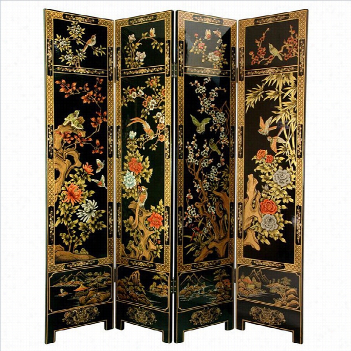 Orinetal Furniture 6' Tall Four Seasons Flowes Screen In Black