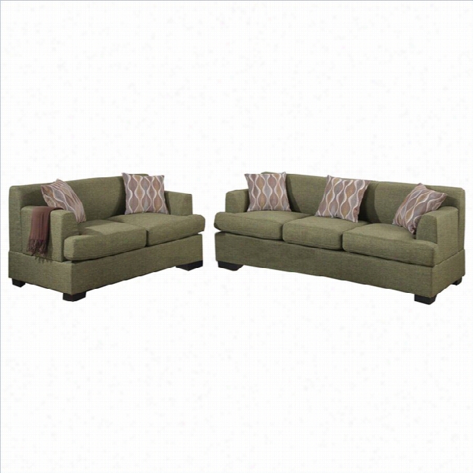 Poundex Bobkona Baldwin Sofa And Loveseat Set In Peridot