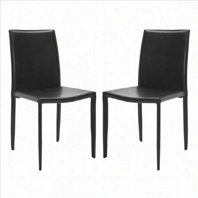 Safavieh Ken Iron And Leather Kd Dining Chair In Black (set Of 2)